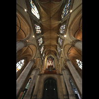 Linz, Maria-Empfngnis-Dom, Hauptorgel ('Rudigierorgel') an der Nordwand und Obergaden des Hauptschiffs