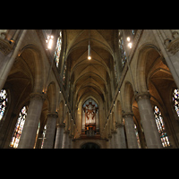 Linz, Maria-Empfngnis-Dom, Hauptorgel ('Rudigierorgel') an der Nordwand und Obergaden des Hauptschiffs