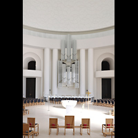 Berlin, St. Hedwigs-Kathedrale, Blick �ber den Bischofsstuhl zum Altar und auf die Orgel