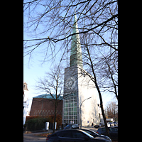 Hamburg, Hauptkirche St. Nikolai, Ansicht von Nordwesten vom Harvestehuder Weg