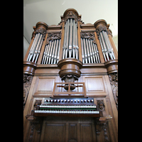 Mainz, St. Bernhard, Spieltisch und Orgel