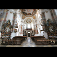 Ottobeuren, Abtei - Basilika, Innenraum / Hauptschiff in Richtung Marienorgel