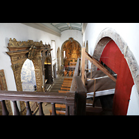 Faro, Catedral da S, 2006 neu konstruierte Balganlage hinter der Orgel mit Blick in die Kathedrale