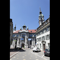 Frauenfeld, Kath. Stadtkirche St. Nikolaus, Kirche Auenansicht vom Bankplatz