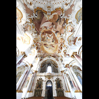 Zwiefalten, Mnster Unserer Lieben Frau, Innenraum in Richtung Orgel mit Blick auf die Deckenfresken