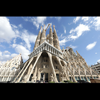 Barcelona, La Sagrada Familia, Auenansicht (Passions-/Leidensfassade) von der Carrer de Sardenya