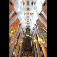 Barcelona, La Sagrada Familia, Blick von der rckseitigen Empore ins Langhausgewlbe