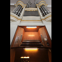 Bayreuth, Spitalkirche, Spieltisch mit Orgel perspektivisch
