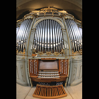 Stockholm, Hedvig Eleonora kyrka, Orgel (beleuchtet) mit Spieltisch