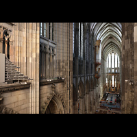 Kln (Cologne), Dom St. Peter und Maria, Blick von den Hochdrucktuben an der Westwand in den Dom und zur Langhausorgel