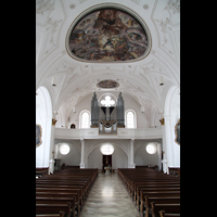 Weilheim i.OB., Stadtpfarrkirche Mari Himmelfahrt, Innenraum / Hauptschiff in Richtung Orgel