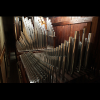 Torino (Turin), Chiesa del Santo Volto (Concattedrale), Windlade im Hauptwerk (Mixturen und Grundstimmen)