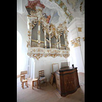 Steingaden, Wieskirche - Wallfahrtskirche zum gegeielten Heiland, Orgel und Spieltisch