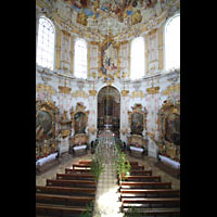 Ettal, Benediktinerabtei, Klosterkirche, Blick vom Spieltisch in die Basilika