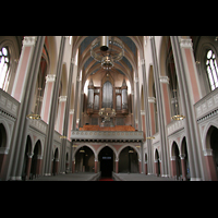 Wiesbaden, Marktkirche, Innenraum / Hauptschiff in Richtung Orgel