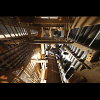 Alkmaar, Sint Laurenskerk, Zwischen Haupt- und Oberwerk, links das Wellenbrett zum Oberwerk