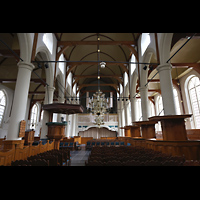 Amsterdam, Waalse Kerk (Oude Walenkerk), Innenraum in Richtung Orgel