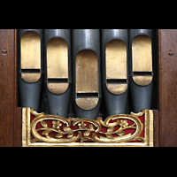 Amsterdam, Waalse Kerk (Oude Walenkerk), Prospektdetail des Chorpositivs