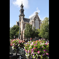 Amsterdam, Westerkerk, Blick von der Rozengracht auf die Kirche und den Turm von Sdwesten