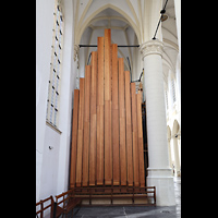 Leiden, Hooglandse Kerk, Willis-Orgel, Nordfassade mit Pfeifen des Double Open Wood 32'