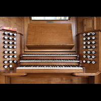 Leiden, Hooglandse Kerk, Spieltisch der Willis-Orgel