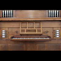 Leiden, Hooglandse Kerk, Spieltisch der Kabinettorgel