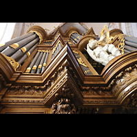 Zwolle, Grote of Sint Michaelskerk, Seitlicher Blick von der Orgelempore nach oben auf den Prospekt