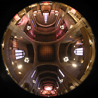 Los Angeles, First Congregational Church, Gesamter Innenraum mit Chancel Organs, Epistle (li) und Gospel (re) und Gallery Organ (hinten)